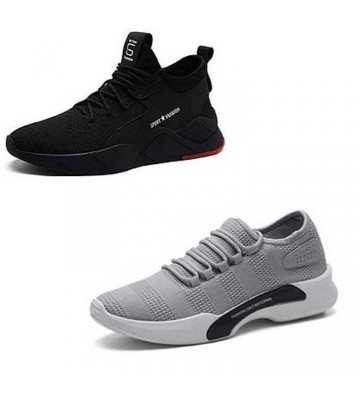 Grey and Black colored running shoes for Mens and Boys Pack of 2